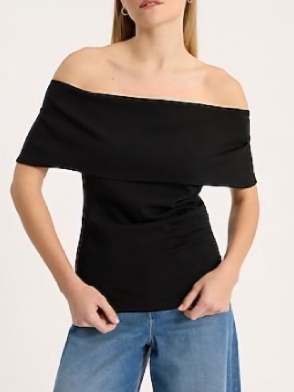 Express Off Shoulder Top XL Black NWT Ruched Stretch Blouse